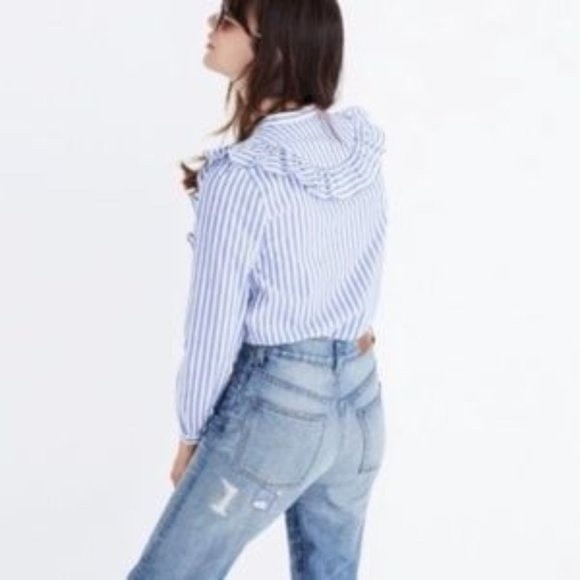 Madewell Whitney blue Striped Ruffle Blouse XXS - Picture 3 of 7